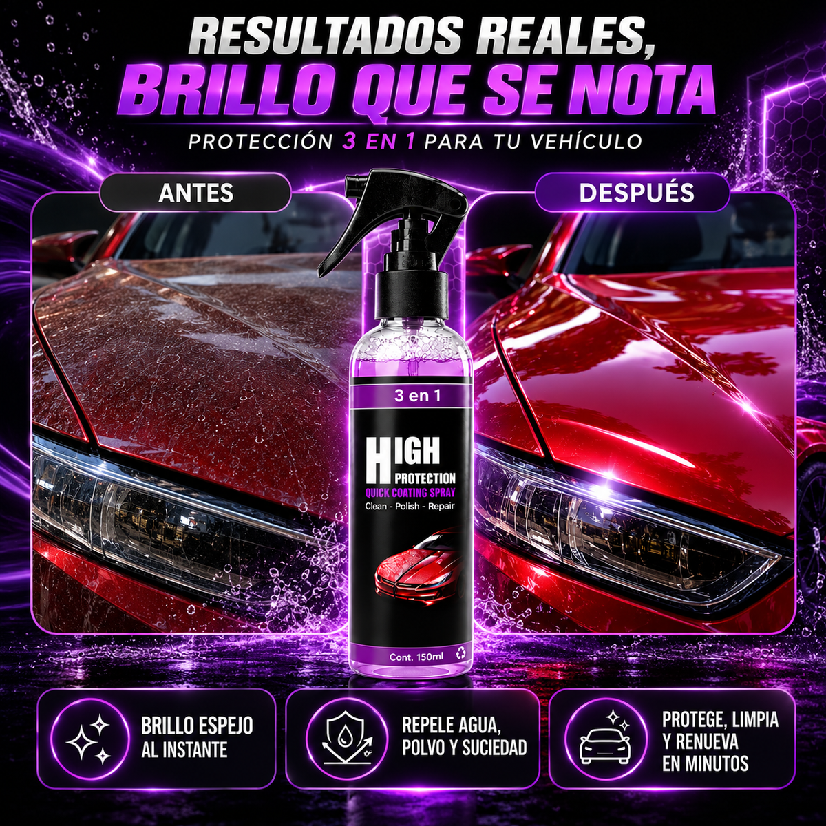 2x1 High Protection™ | Protector Automotriz 3en1 con Brillo Espejo