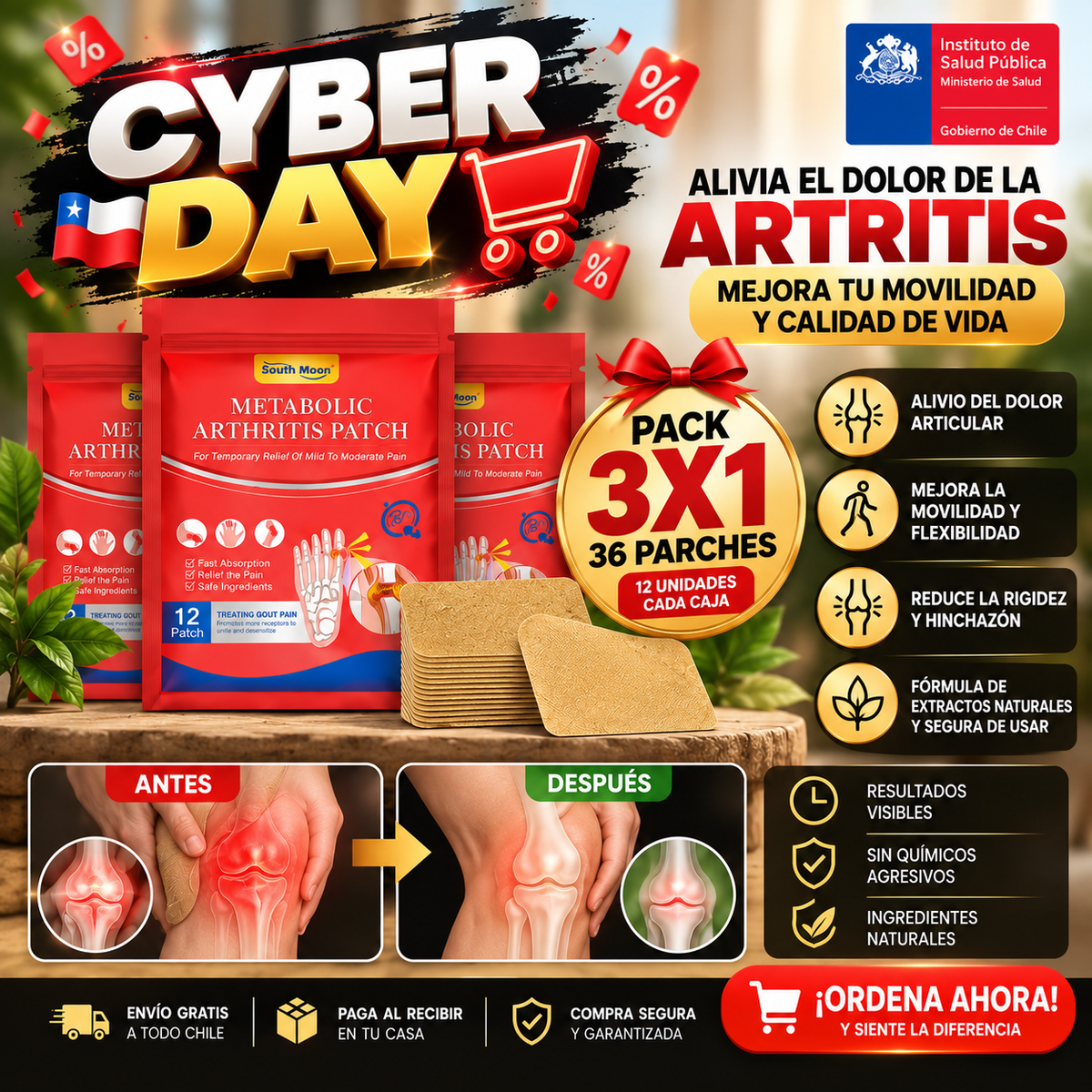 Artivex® – Parches para Alivio de Dolor Articular | Pack 3×1 – 36 Unidades
