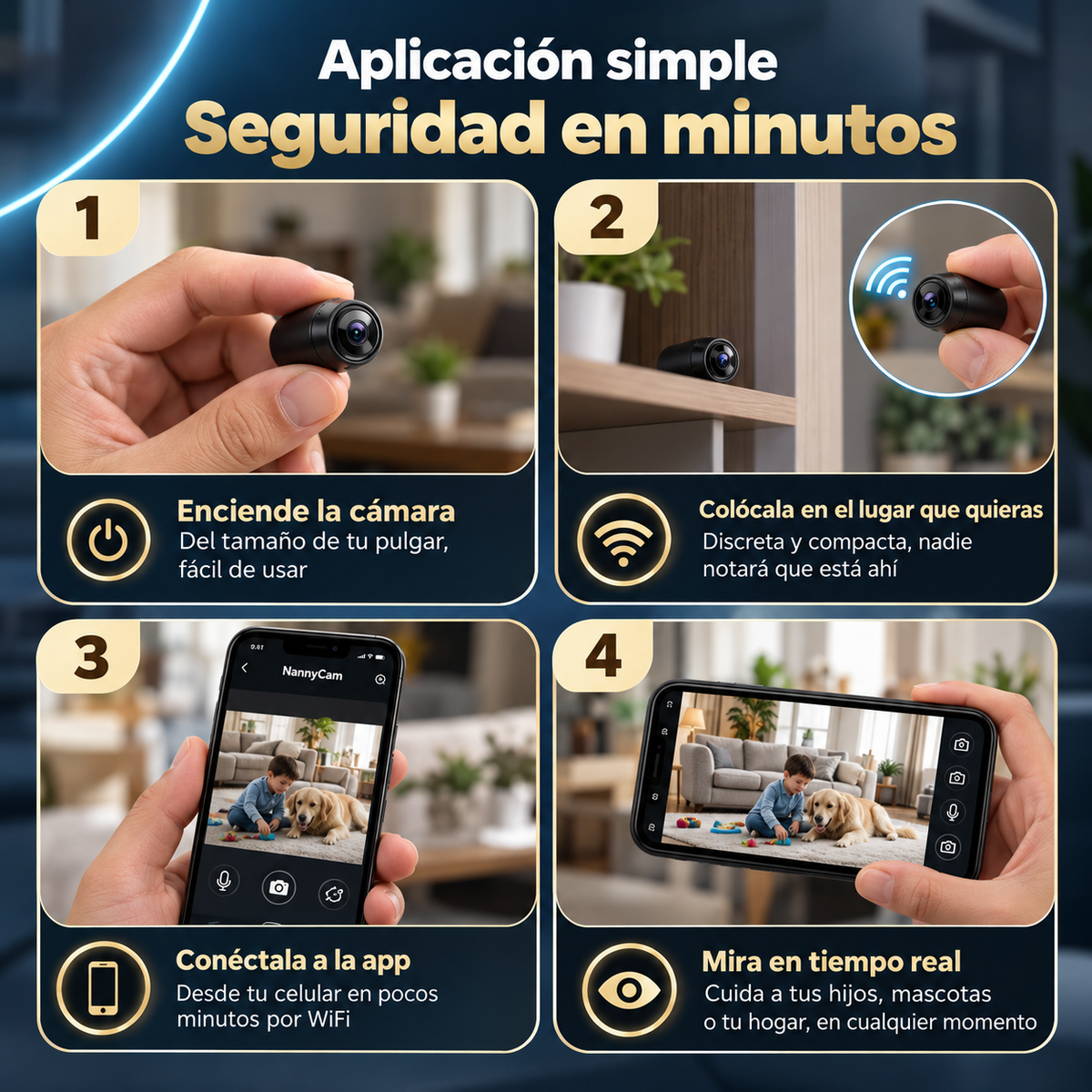 NannyCam® Mini Cámara Espía WiFi | Cuida a tus Hijos y Mascotas Desde tu Celular