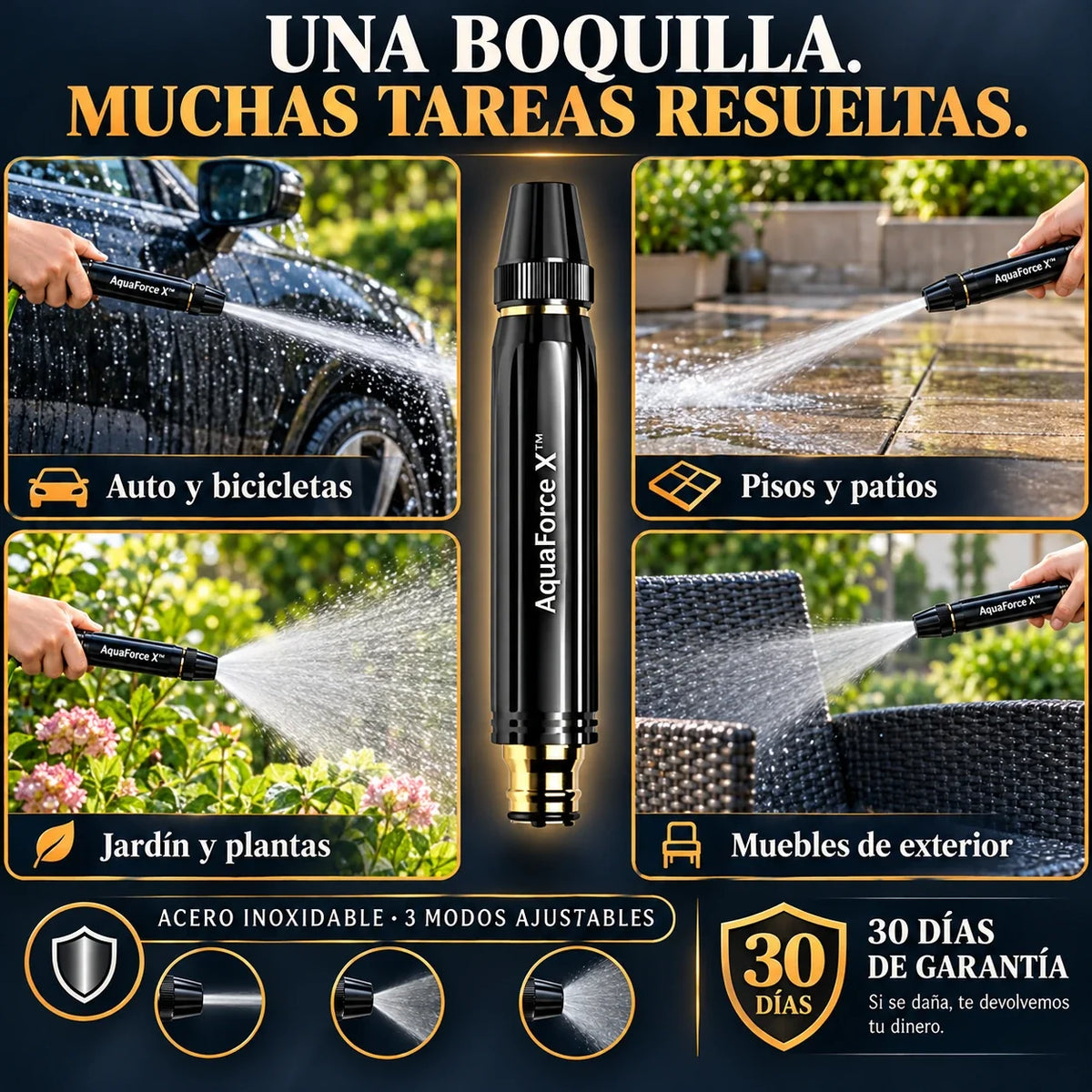 AquaForce X™ | Boquilla de Limpieza Acero Inoxidable 3 en 1